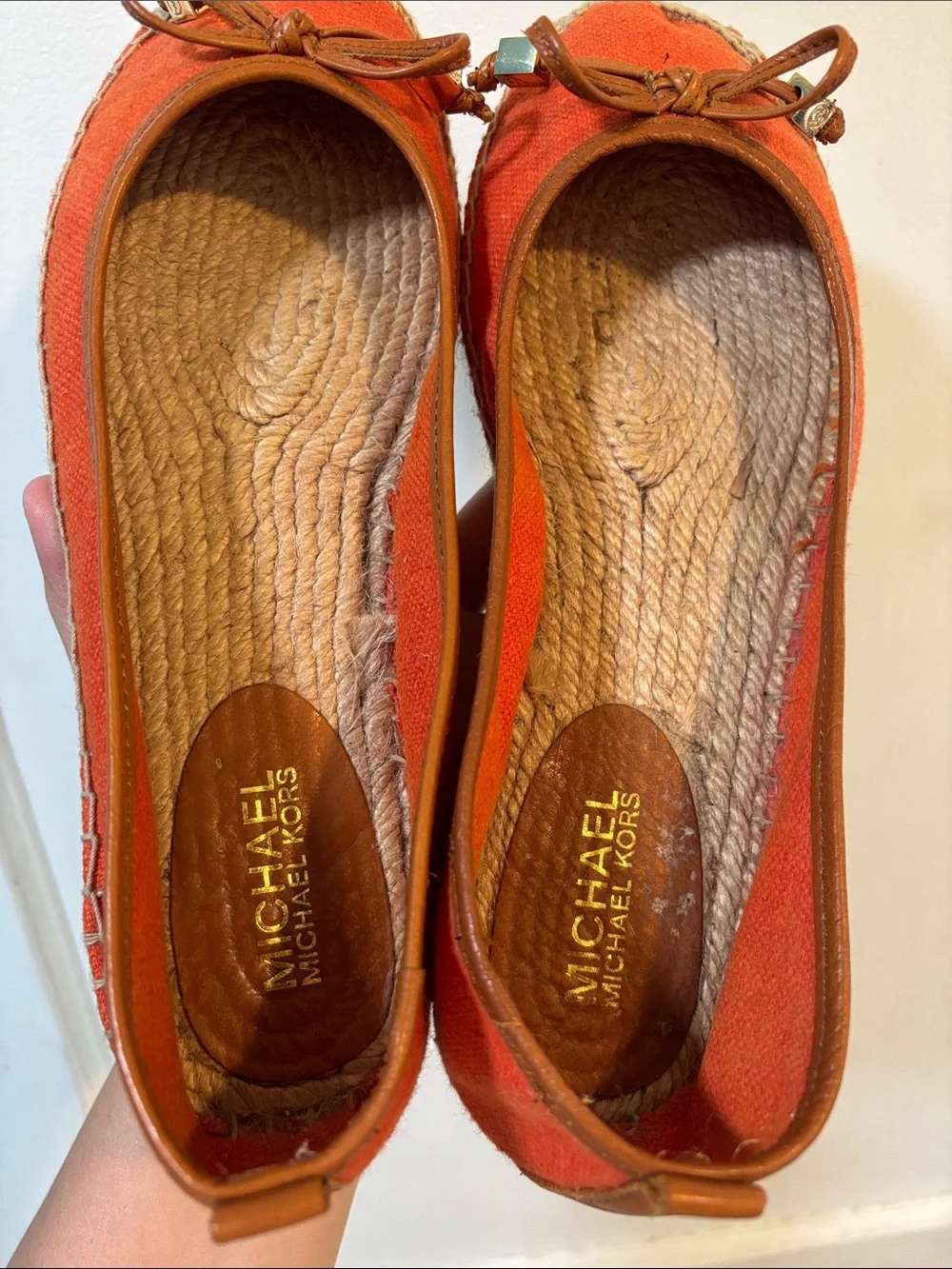 Michael Kors Orange Canvas Espadrille Ballet Flats with Leather Trim